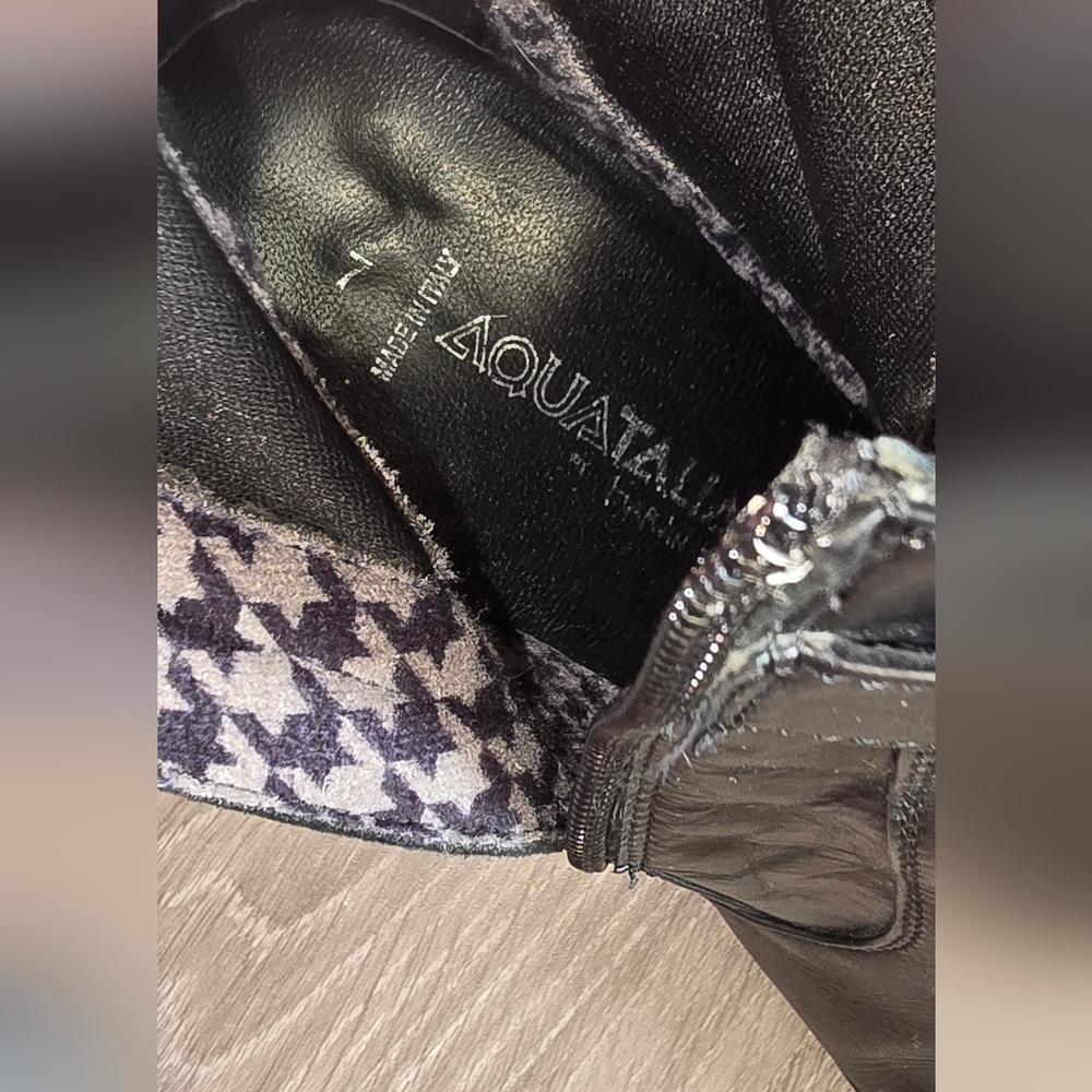 Aquatalia Leather Gothic Boots Gunmetal Hardware Houndstooth Made In Italy - Picture 7 of 12